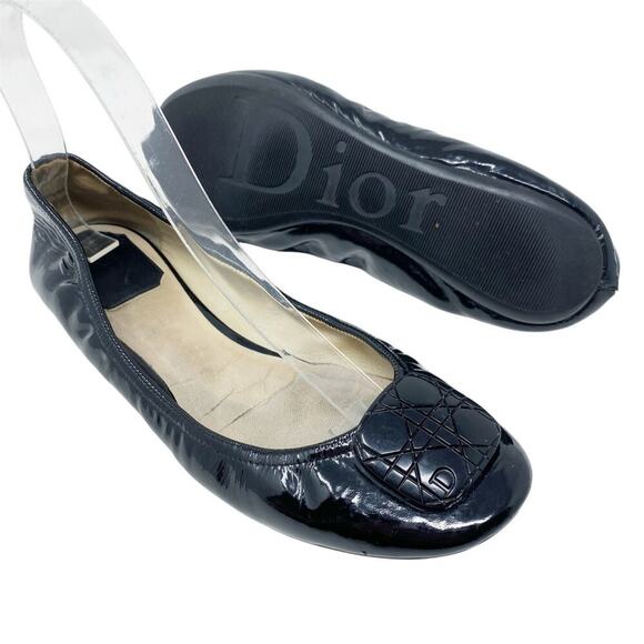 Dior Black Patent Leather Ballet Flats Women's Size 7.5 GUC - Picture 1 of 9